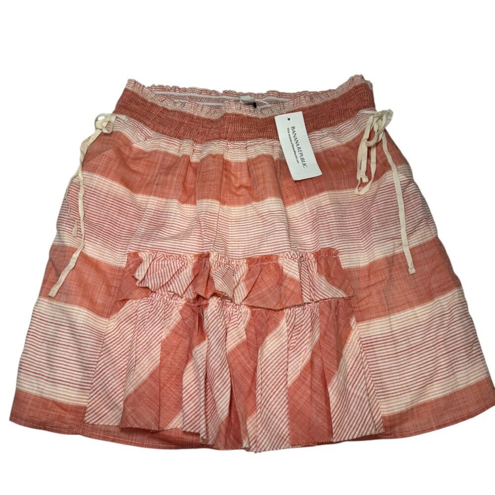 Banana Republic Orange & White Striped Smocked Waist Cotton Skirt Lined Size 6